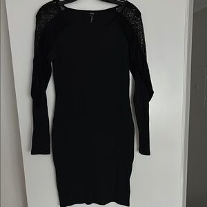 Buffalo David Bitton Black Long Sleeve Dress with Lace Detail